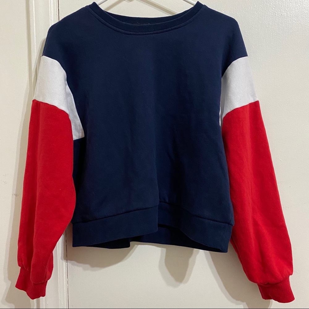 F21 Navy Color Block Cropped Crewneck Sweatshirt